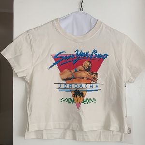 NEW JORDACHE Vintage Womens CROPPED TSHIRT Large Classic 80's Throwback Cotton